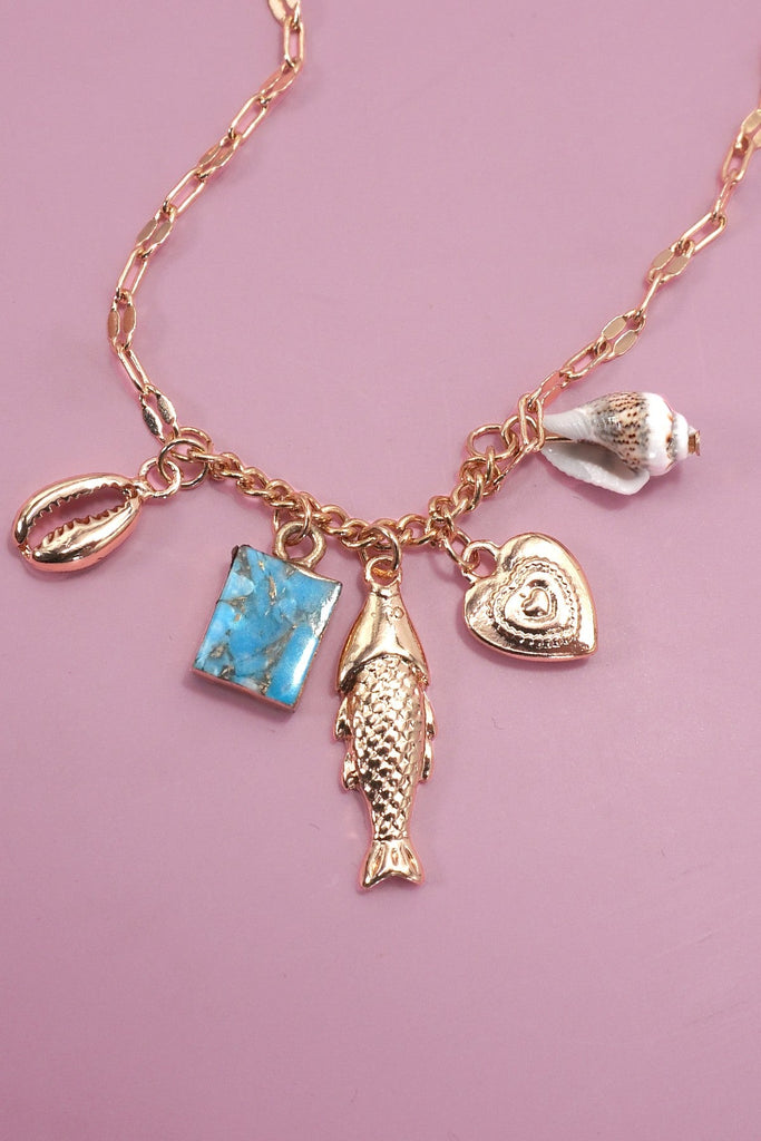 CHARM NECKLACE-OCEAN-DELICATE FISH SHELL CLUSTER | 80N92190