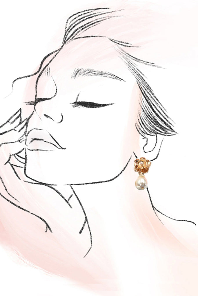 VINTAGE GOLD FLOWER  DROP PEARL ACCENT EARRINGS | 80E61151