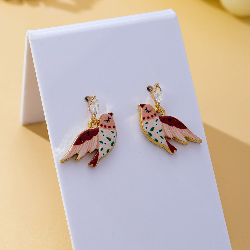 Pink Enamel Folk Art Bird Drop Earrings | 80E63565