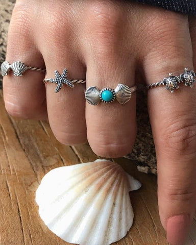 BOHO SEA LIFE OCEAN 4PC RING SET | 40R118