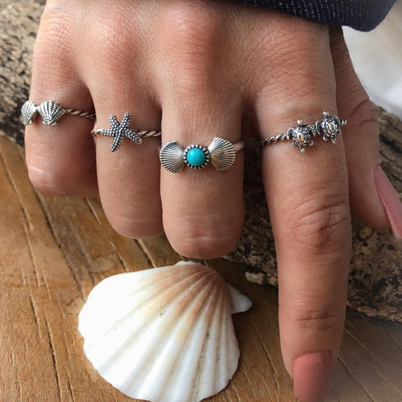 BOHO SEA LIFE OCEAN 4PC RING SET | 40R118