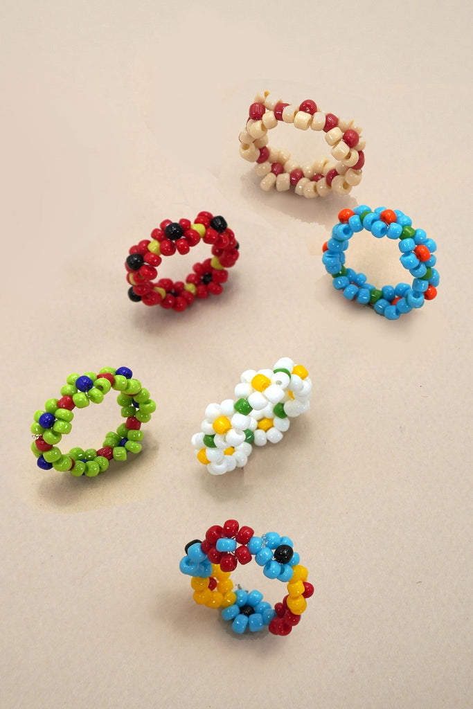 HANDMADE BEADED FLOWER STRETCH RINGS | 40R113