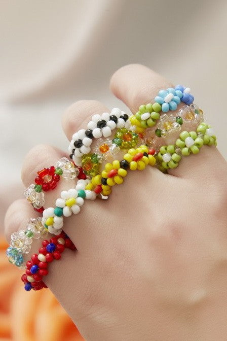 HANDMADE BEADED FLOWER STRETCH RINGS | 40R125