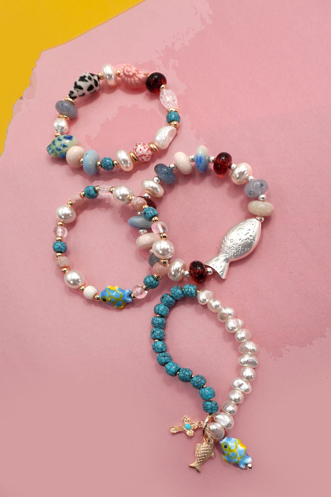 MULTI BEADED PORCELAIN FISH CERAMIC BRACELETS | 80B1365