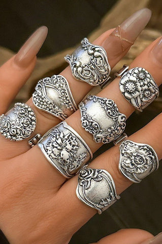 VINTAGE BOHO FLORAL STATEMENT SET OF 8 RINGS | 40R128