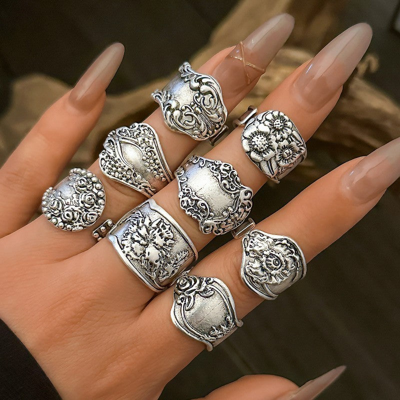 VINTAGE BOHO FLORAL STATEMENT SET OF 8 RINGS | 40R128