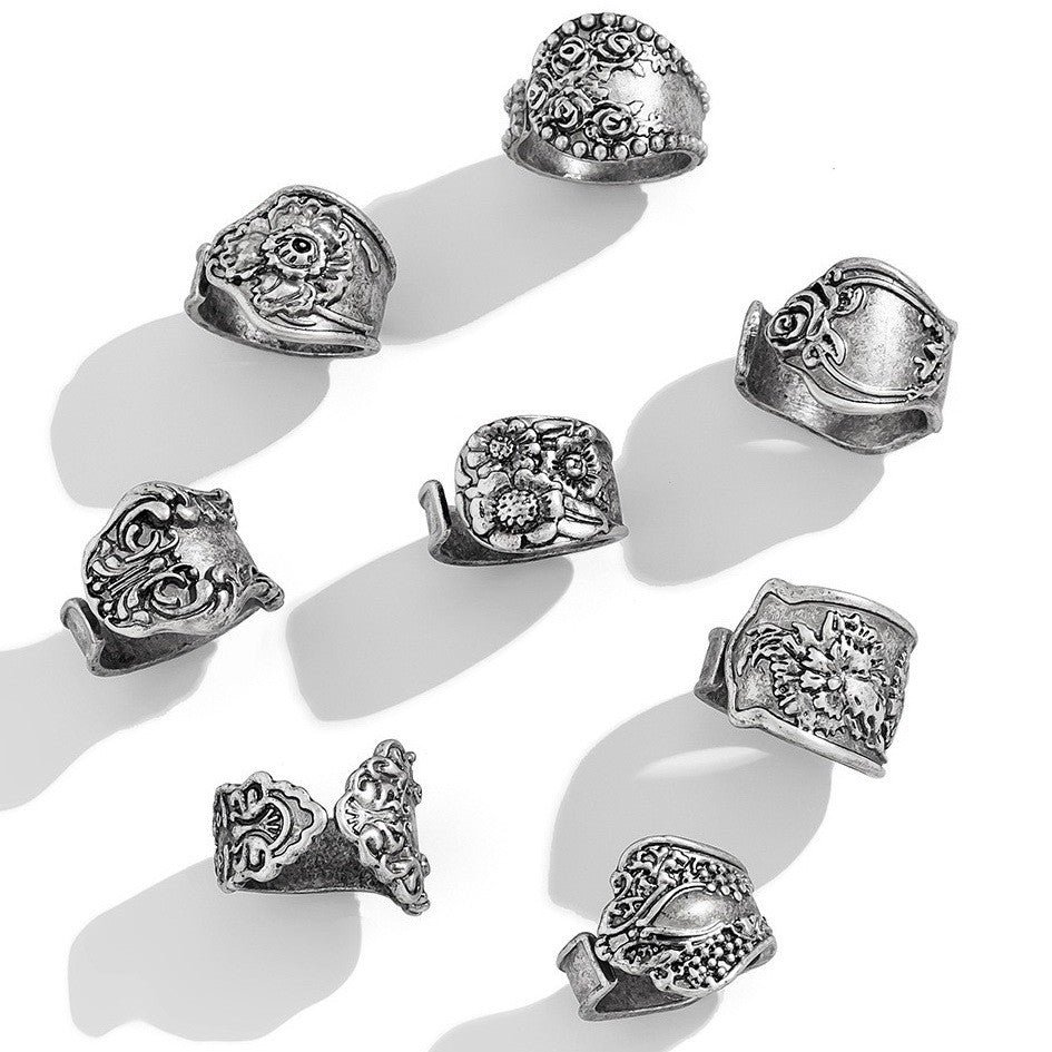 VINTAGE BOHO FLORAL STATEMENT SET OF 8 RINGS | 40R128