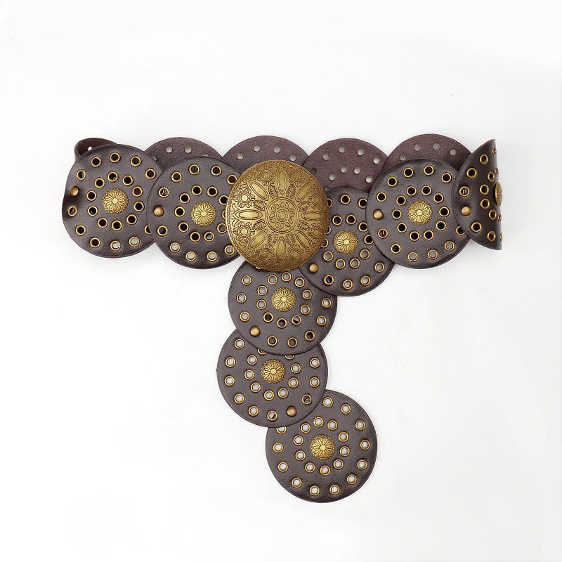 Western Studded Circular Disc Snap Punk Belt | 40BT653