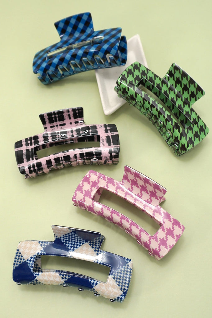 JUMBO MODERN CHECKER DESIGN HAIR CLAW CLIPS | 40H996
