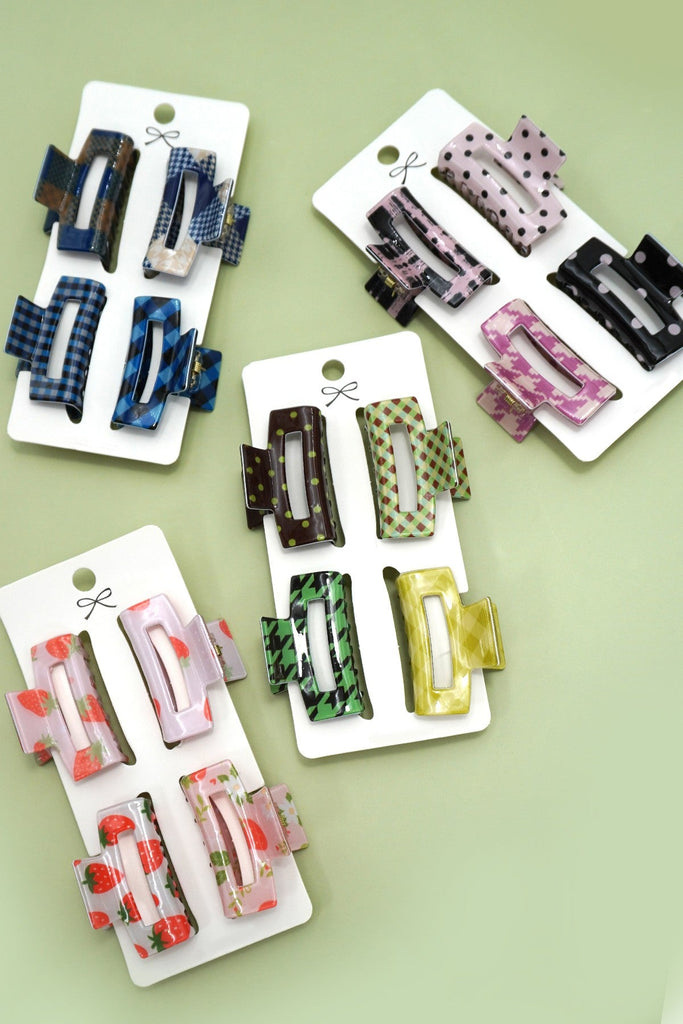 Set of 4 Mini Rectangle Pattern Hair Claw Clips | 40H998