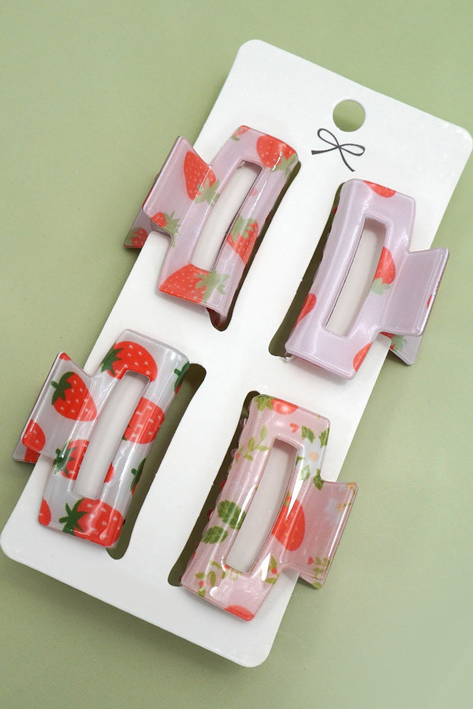 Set of 4 Mini Rectangle Pattern Hair Claw Clips | 40H998