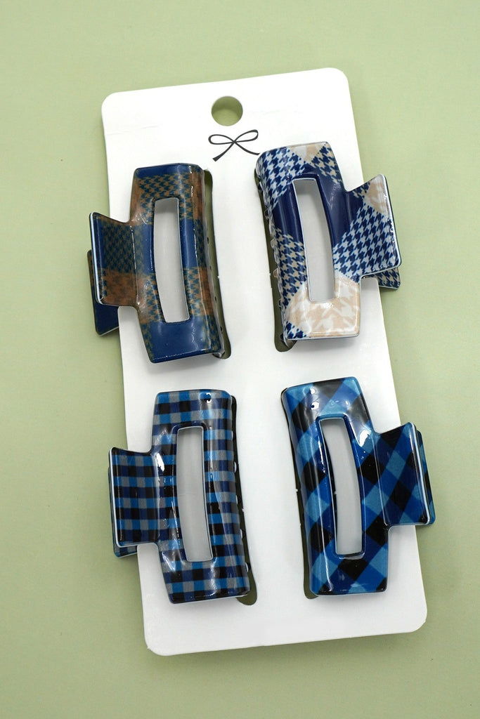 Set of 4 Mini Rectangle Pattern Hair Claw Clips | 40H998
