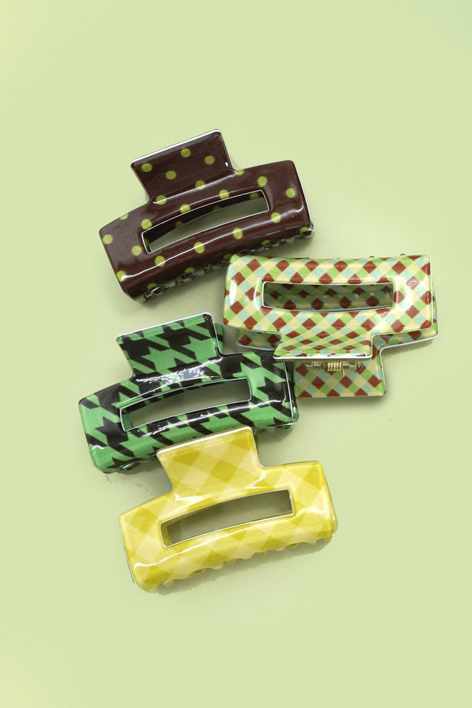 Set of 4 Mini Rectangle Pattern Hair Claw Clips | 40H998