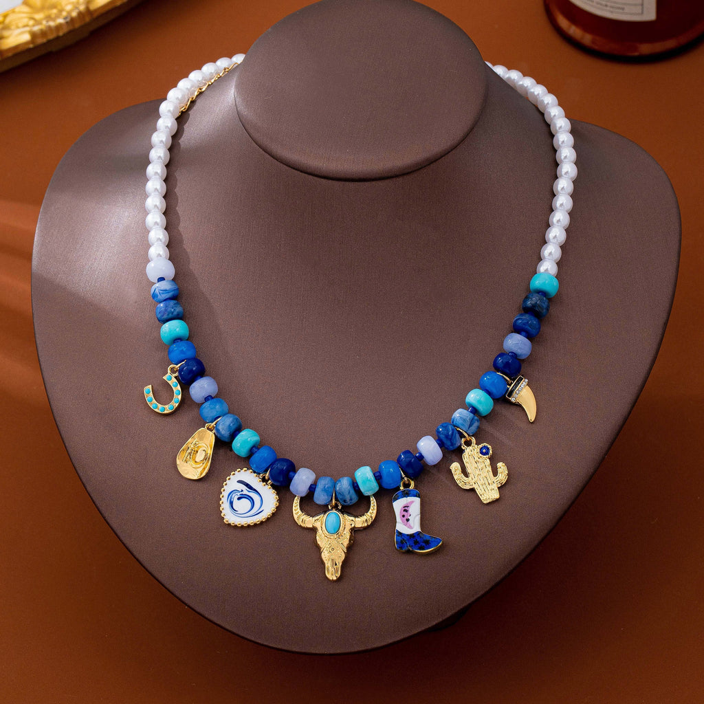 Western Coastal Blue Beaded Multi-Charm Necklace | 80N93912