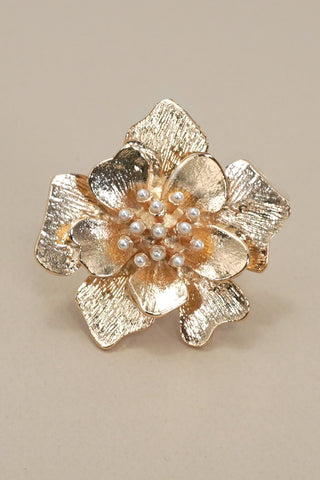 ADJUSTABLE GOLD FLORAL STATEMENT RING | 80R063