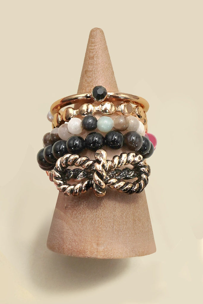 LAYERED MULTI BEADED FLORAL BOW STACKABLE RING SET | 80R053