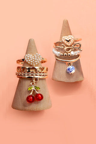 LAYERED MULTI CHERRY PORCELAIN STACKABLE RING SET | 80R055