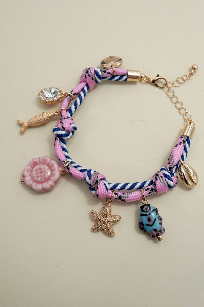 CORDED CHARM-FISH PORCELAIN RHINESTONE BRACELET | 80B1503