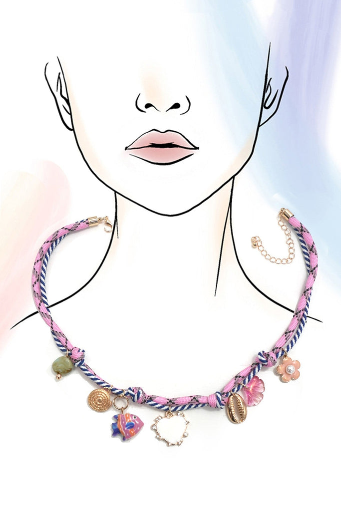 CORD CHARM-PORCELAIN FISH HEART FLOWER NECKLACE | 80N92299