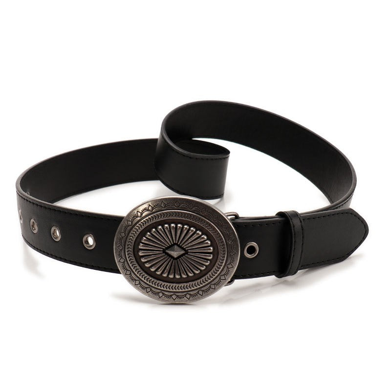 WESTERN OVAL BUCKLE FASHION LEATHER BELT | 40BT655