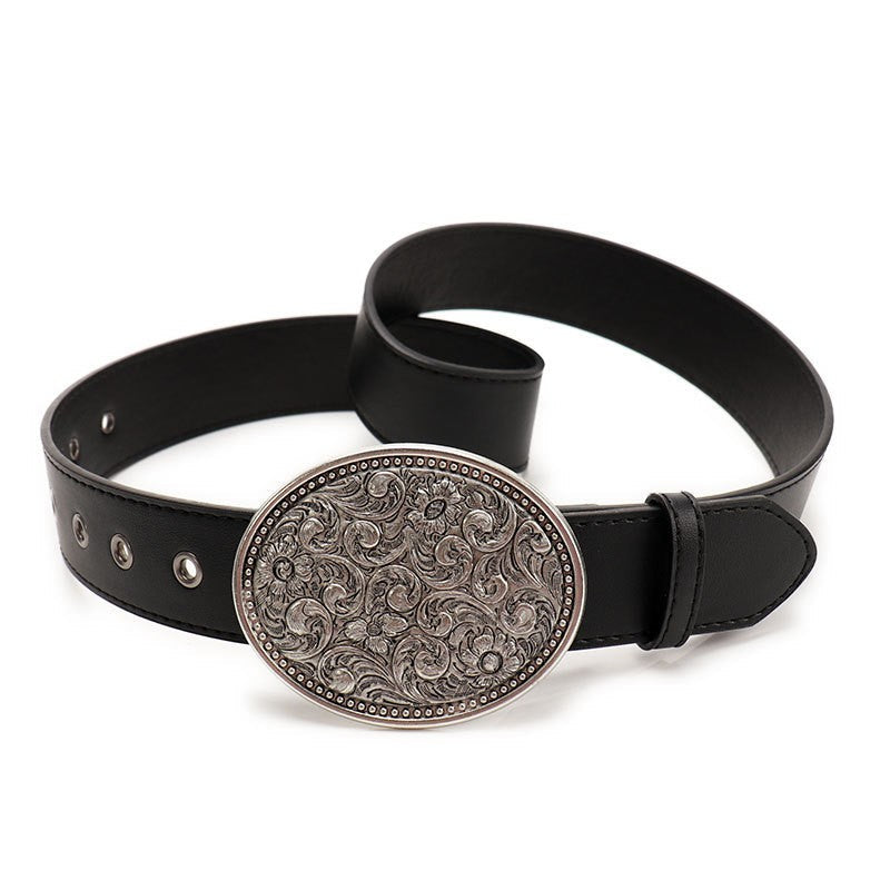 WESTERN OVAL BUCKLE FASHION LEATHER BELT | 40BT655