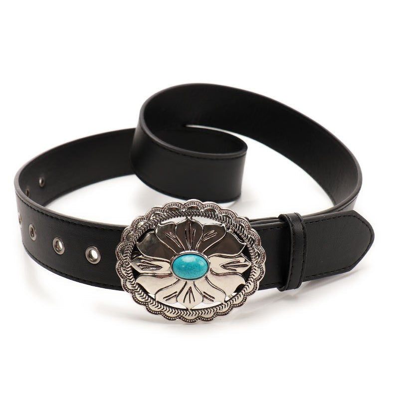 WESTERN OVAL BUCKLE FASHION LEATHER BELT | 40BT655