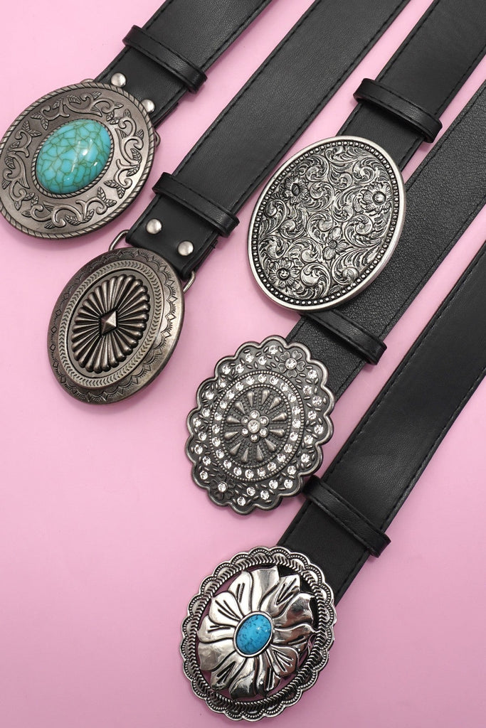 WESTERN OVAL BUCKLE FASHION LEATHER BELT | 40BT655