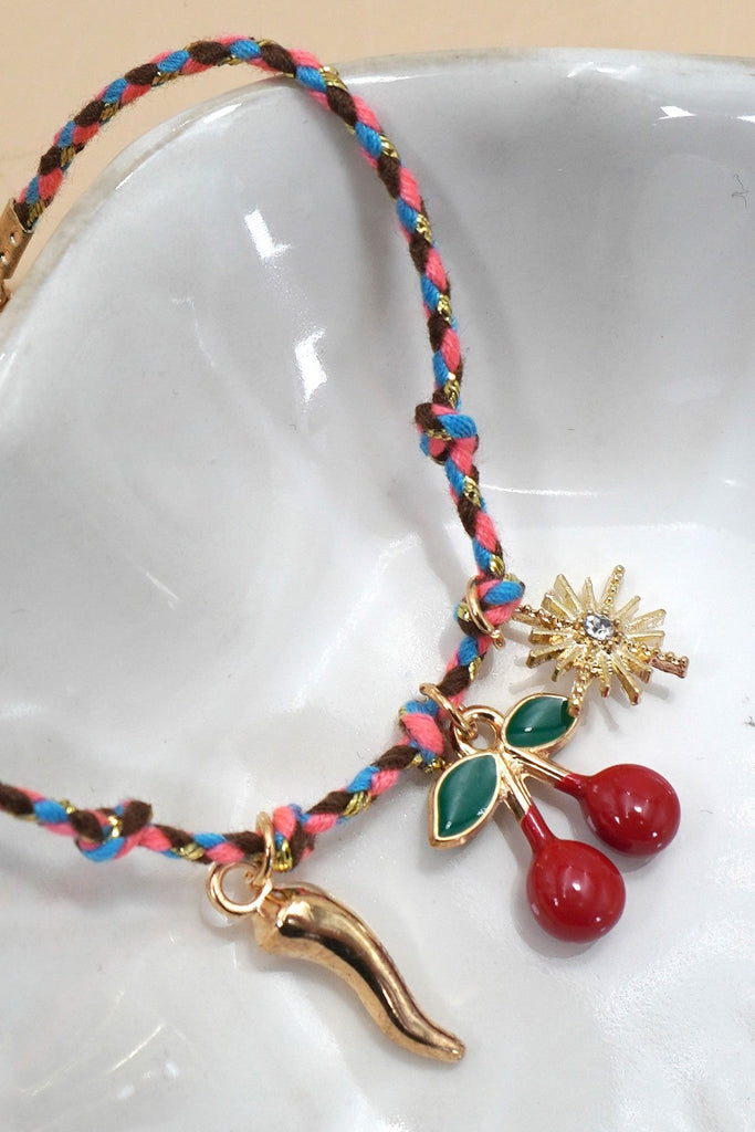 18K STAINLESS STEEL CORDED CHARM BRACELET | 40B5190