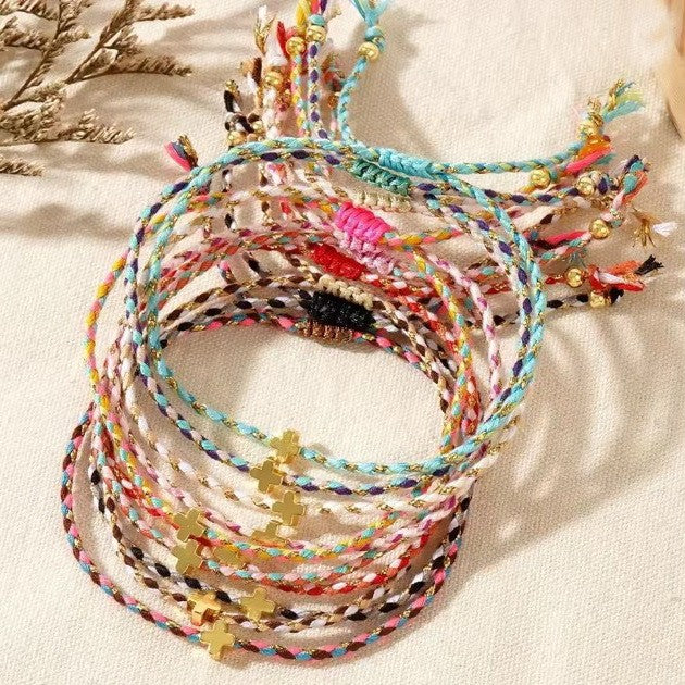 18K STAINLESS STEEL CORDED CROSS CHARM BRACELET | 40B5193