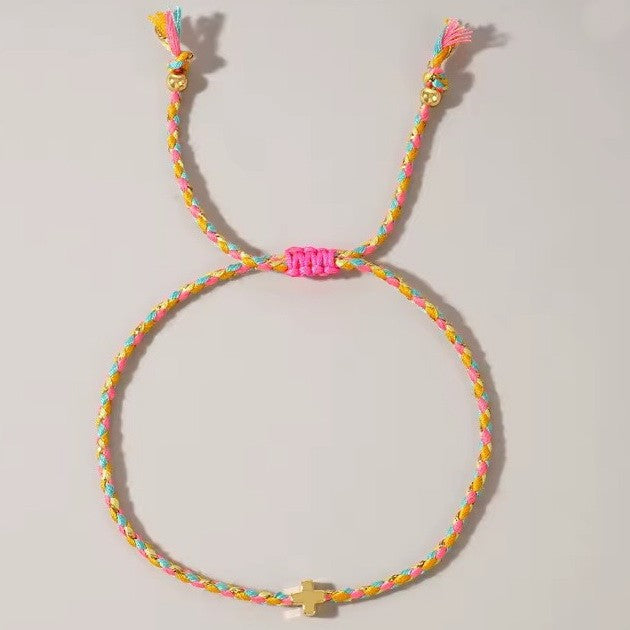 18K STAINLESS STEEL CORDED CROSS CHARM BRACELET | 40B5193