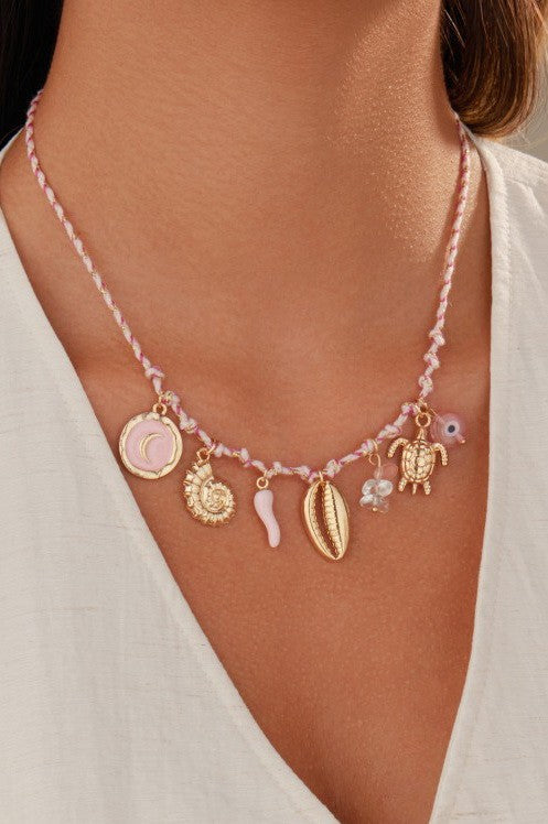 18K STAINLESS STEEL CORDED CHARM NECKLACE | 40NK9554