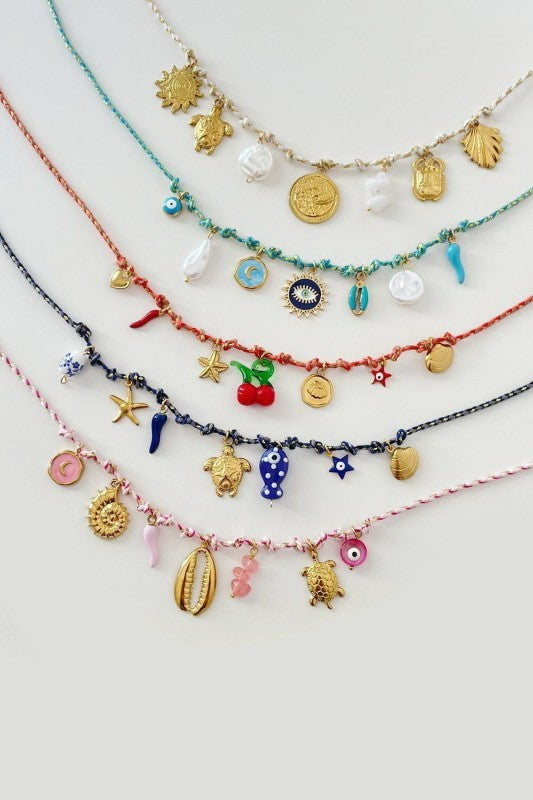 18K STAINLESS STEEL CORDED CHARM NECKLACE | 40NK9554