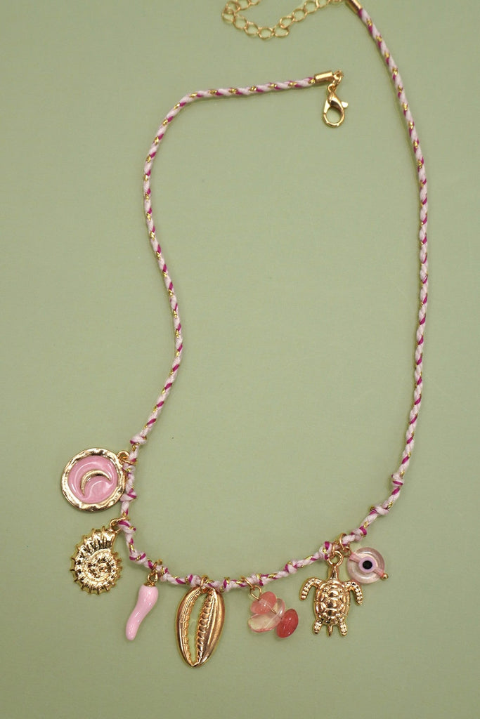 18K STAINLESS STEEL CORDED CHARM NECKLACE | 40NK9554