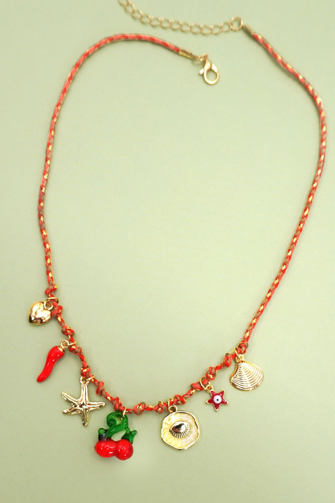 18K STAINLESS STEEL CORDED CHARM NECKLACE | 40NK9554