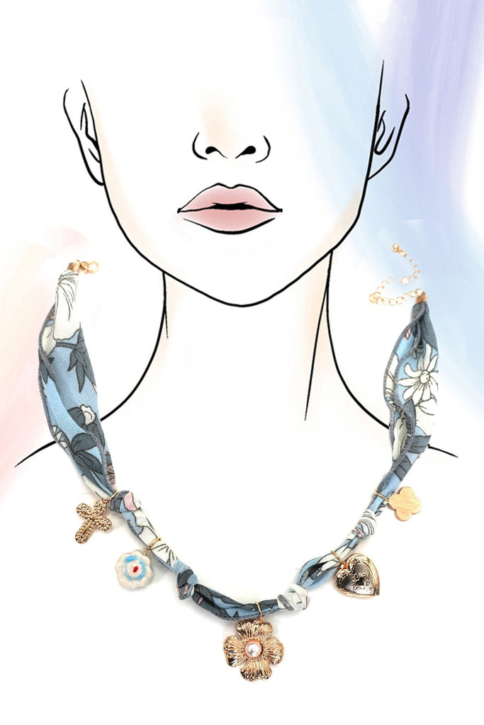 SCARF CHARM NECKLACE-FLOWER CROSS CERAMIC FLORAL | 80N92323