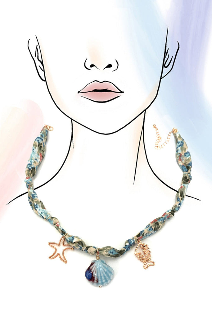 SCARF CHARM NECKLACE-CERAMIC SEASHELL STARFISH | 80N92326