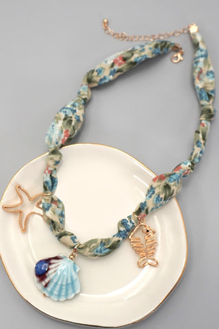 SCARF CHARM NECKLACE-CERAMIC SEASHELL STARFISH | 80N92326