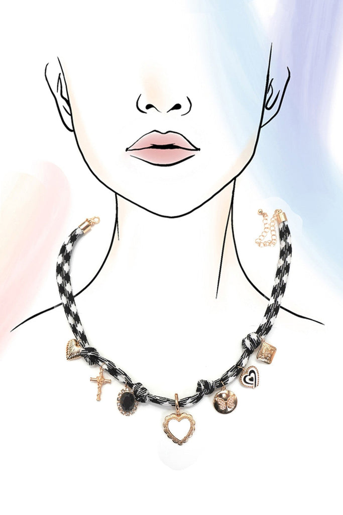 DOUBLE CORD CHARM NECKLACE - HEART CROSS STONE | 80N92318