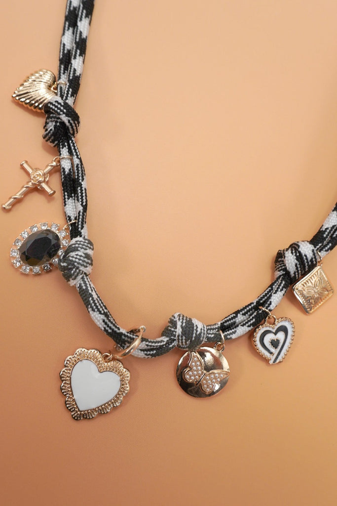 DOUBLE CORD CHARM NECKLACE - HEART CROSS STONE | 80N92318