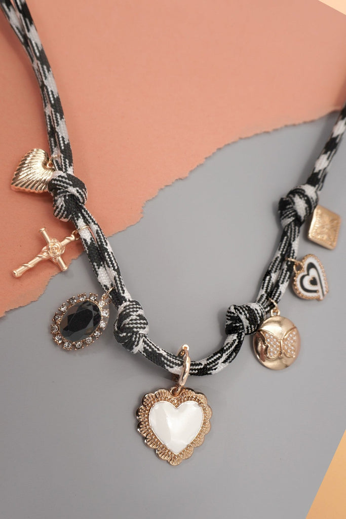 DOUBLE CORD CHARM NECKLACE - HEART CROSS STONE | 80N92318