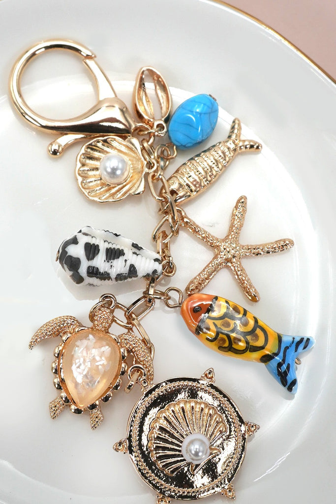 BAG CHARM-OCEAN PORCELAIN FISH SEA SHELL STARFISH | 80K063
