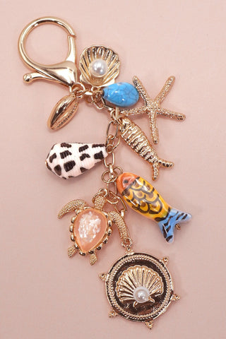 BAG CHARM-OCEAN PORCELAIN FISH SEA SHELL STARFISH | 80K063