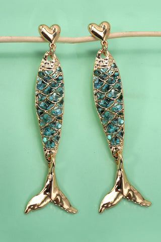 ENAMEL MERMAID FISH HEART DROP EARRINGS | 80E61274
