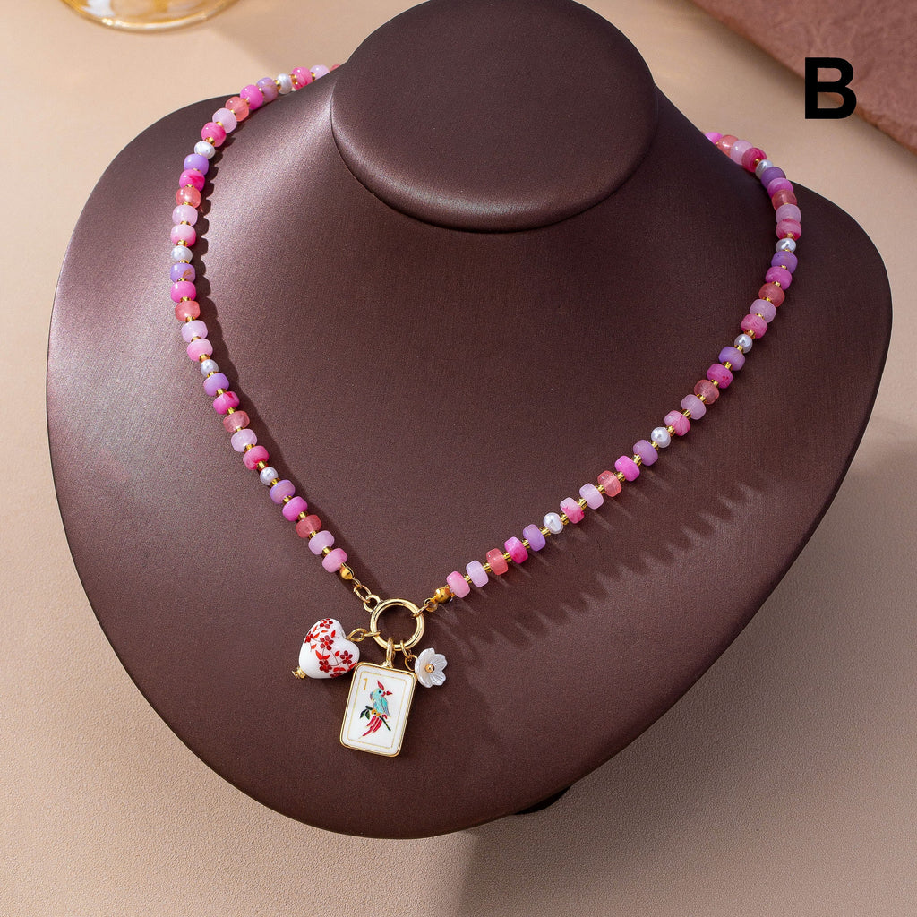 Colorful Beaded Tile Pendant Toggle Necklace | 80N93918