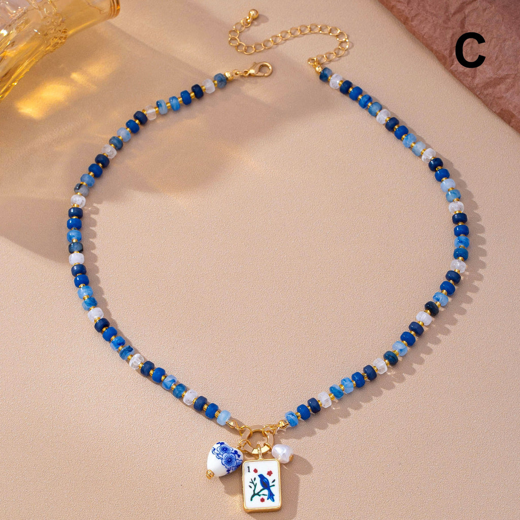 Colorful Beaded Tile Pendant Toggle Necklace | 80N93918