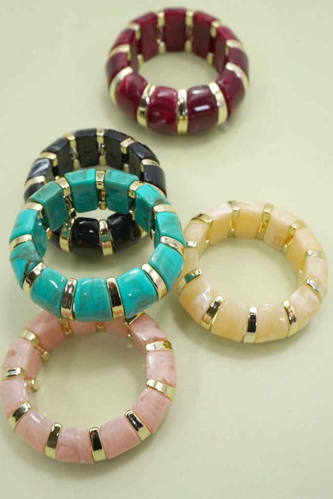 Color-Block Gold Acrylic Stretch Cord Bracelet | 40B5198