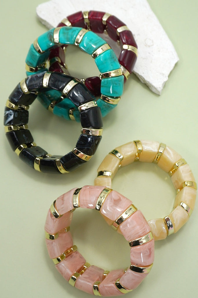 Color-Block Gold Acrylic Stretch Cord Bracelet | 40B5198