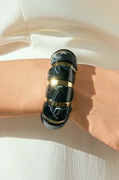 Color-Block Gold Acrylic Stretch Cord Bracelet | 40B5198