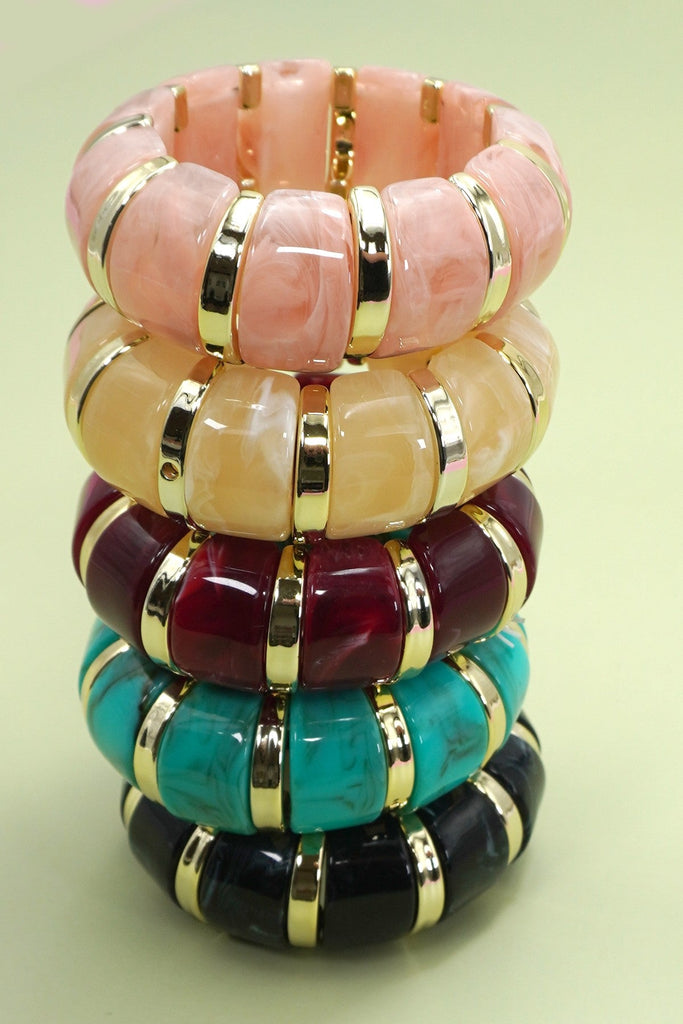 Color-Block Gold Acrylic Stretch Cord Bracelet | 40B5198