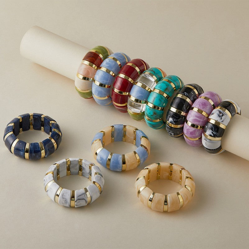 Color-Block Gold Acrylic Stretch Cord Bracelet | 40B5198